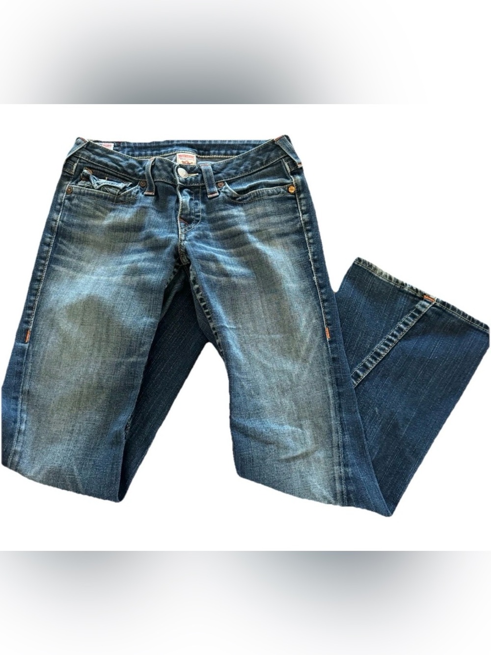 True Religion Joey Super T Jeans Womens 28 Blue Flare Low Rise Y2K Festival